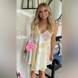 MAJORELLE Cady Mini Dress in Ivory & Pale Yellow S